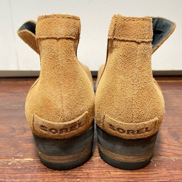 Sorel Lolla Bootie Suede Cutout Ankle Slip On Suede Heel Memory EVA Camel 9.5 - Picture 5 of 6